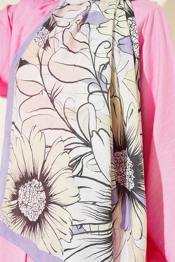 Sunflower Pattern Bamboo Crash Shawl Lilac
