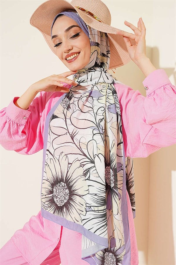 Sunflower Pattern Bamboo Crash Shawl Lilac