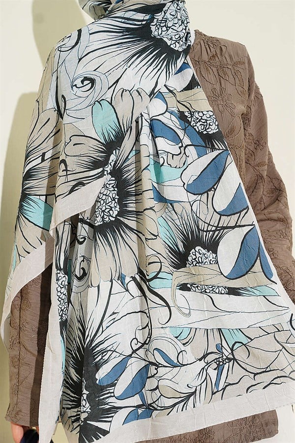 Sunflower Pattern Bamboo Crush Shawl Champagne