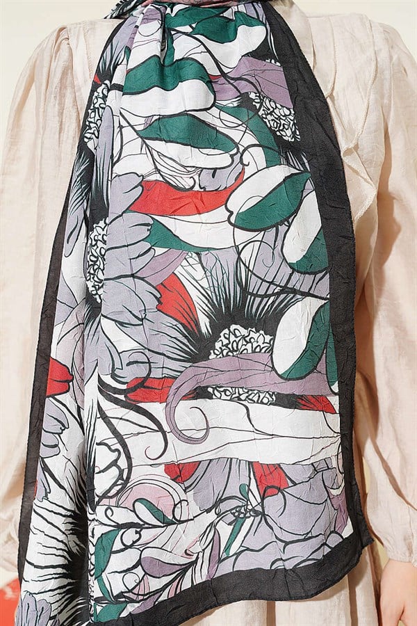Sunflower Pattern Bamboo Crash Scarf Black