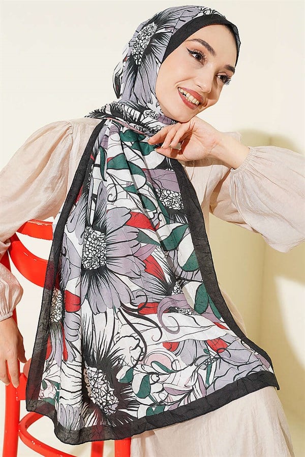 Sunflower Pattern Bamboo Crash Scarf Black