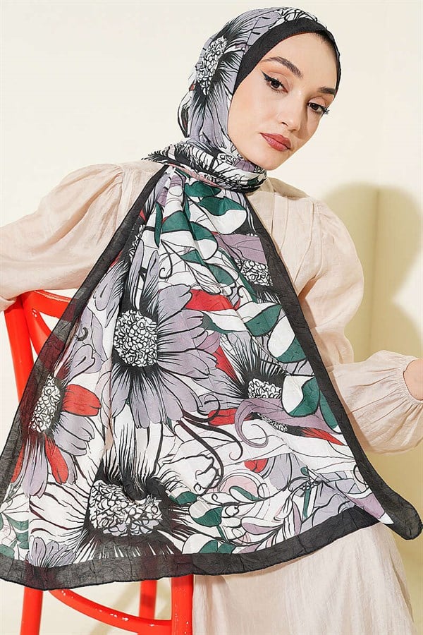 Sunflower Pattern Bamboo Crash Scarf Black