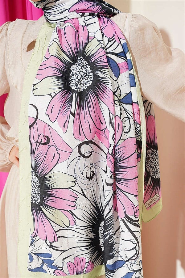 Sunflower Pattern Bamboo Crash Scarf Aqua Green