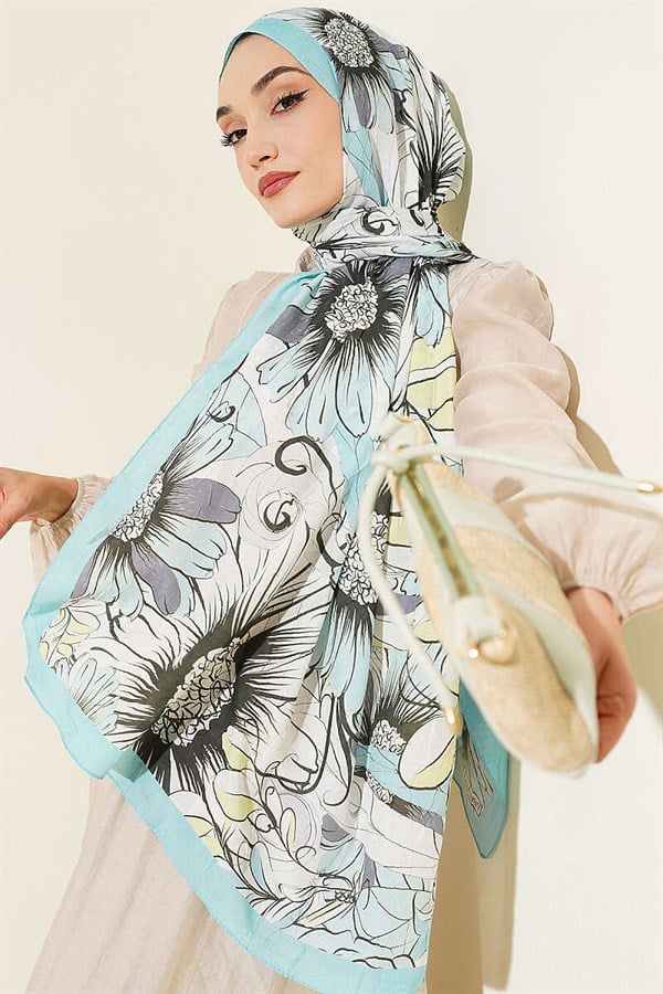 Sunflower Pattern Bamboo Crash Shawl Turquoise