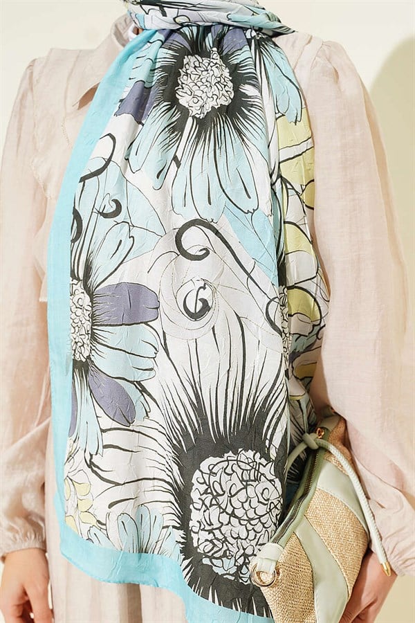 Sunflower Pattern Bamboo Crash Shawl Turquoise