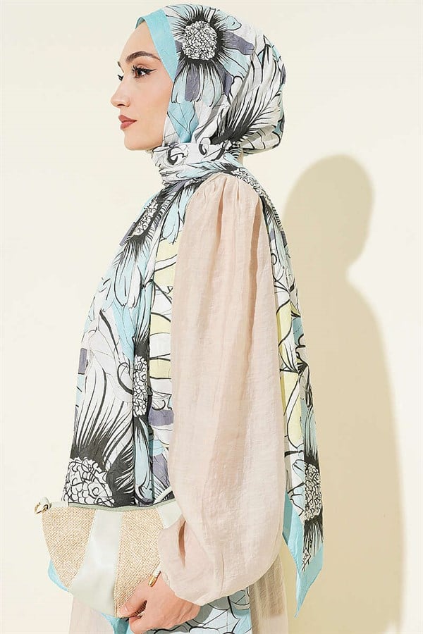 Sunflower Pattern Bamboo Crash Shawl Turquoise