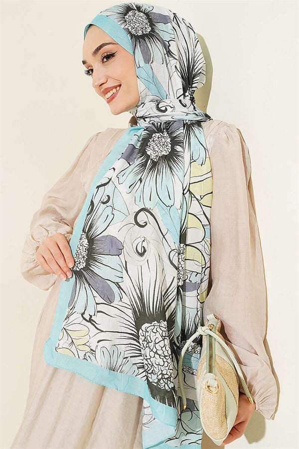 Sunflower Pattern Bamboo Crash Shawl Turquoise