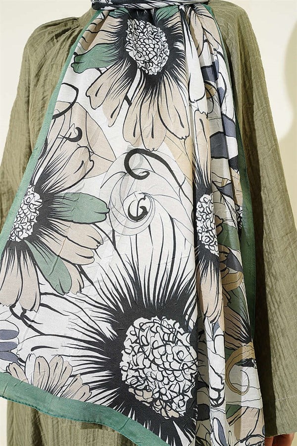 Sunflower Pattern Bamboo Crash Scarf Green