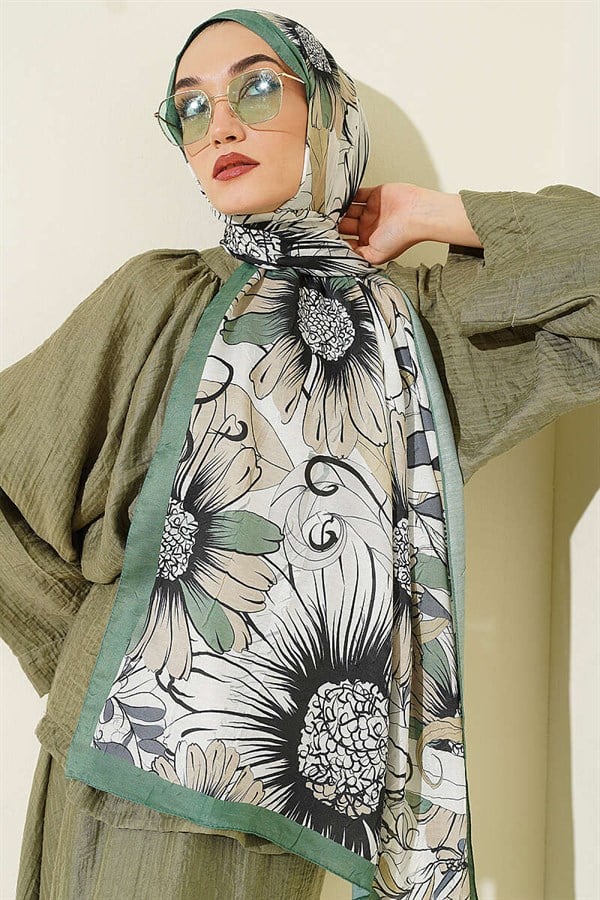 Sunflower Pattern Bamboo Crash Scarf Green