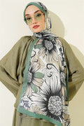 Sunflower Pattern Bamboo Crash Scarf Green