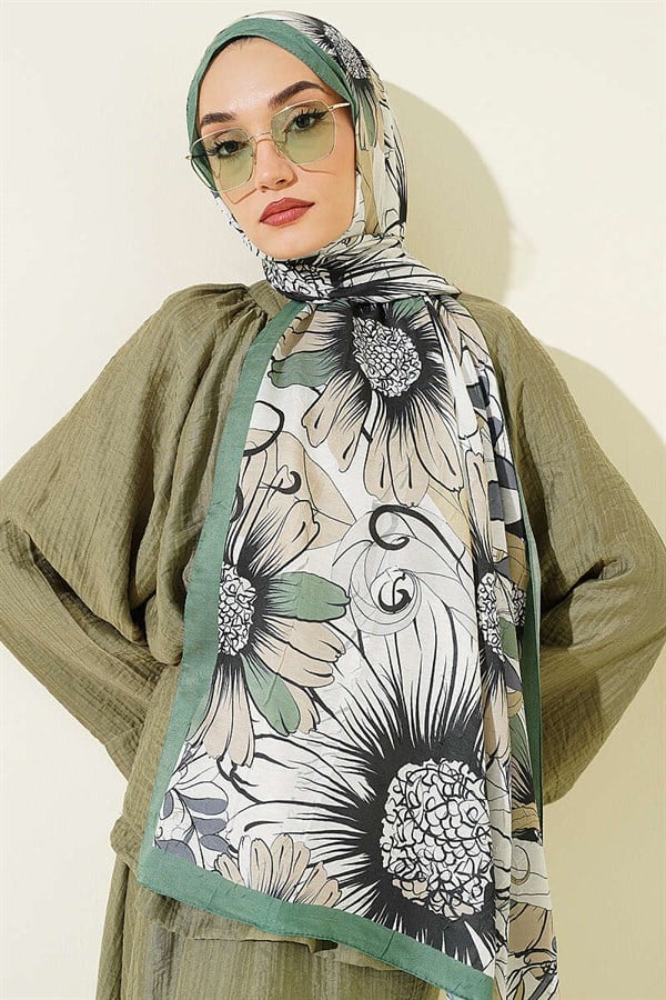Sunflower Pattern Bamboo Crash Scarf Green