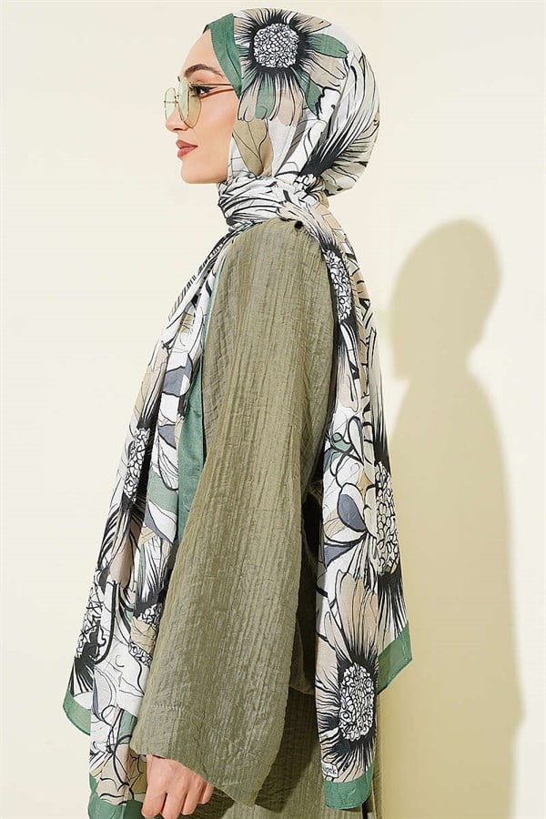 Sunflower Pattern Bamboo Crash Scarf Green