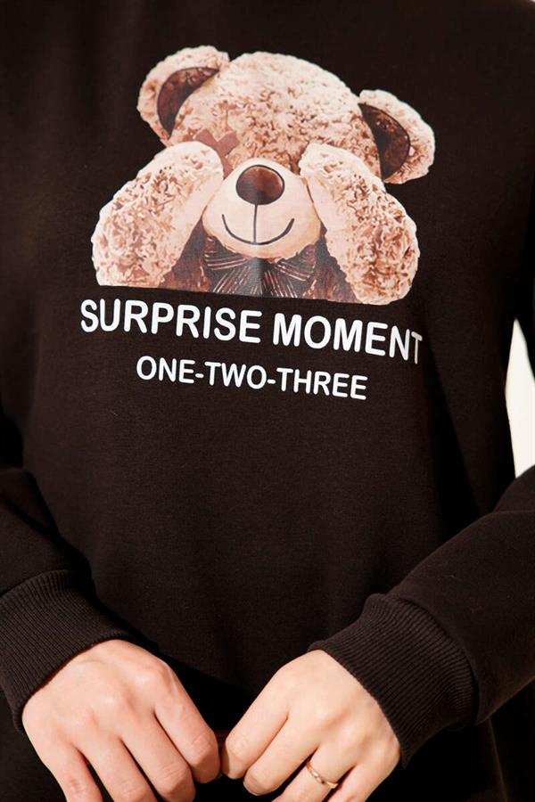 Teddy Bear Printed Three Yarn 2 Piece Set Bitter Coffee