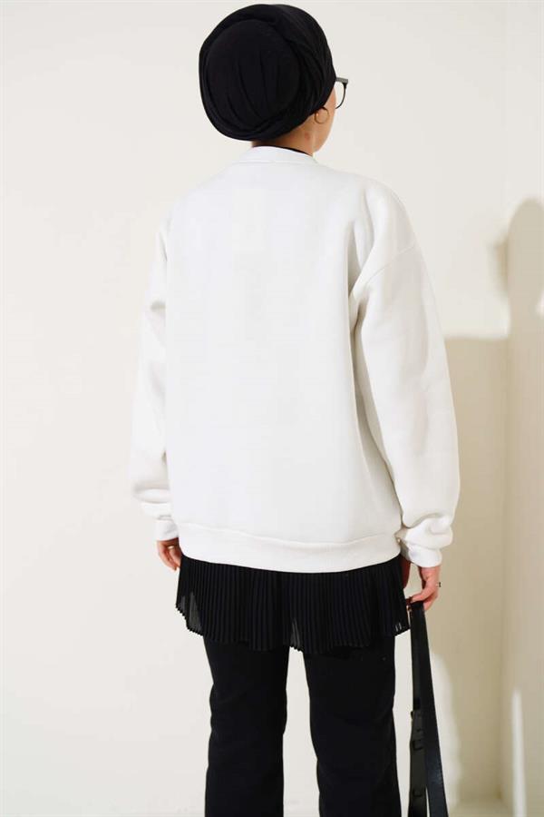 Teddy Bear Embroidery Three Thread Sweatshirt White