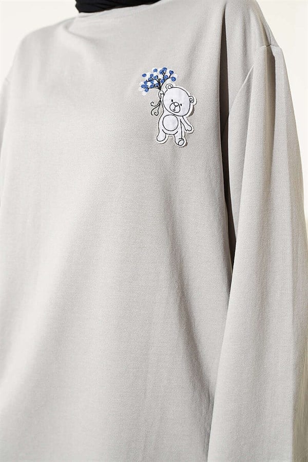 Loisha Tunic with Teddy Bear Embroidery, Grey