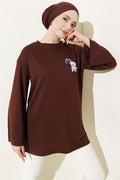 Loisha Tunic with Teddy Bear Embroidery, Coffee Brown