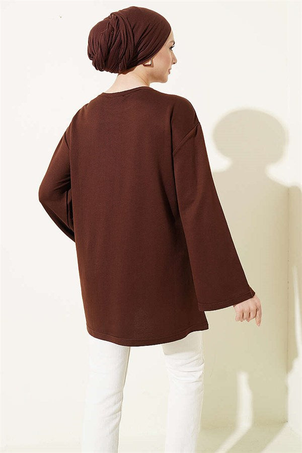 Loisha Tunic with Teddy Bear Embroidery, Coffee Brown