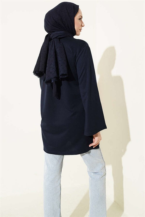 Loisha Tunic with Teddy Bear Embroidery, Navy Blue
