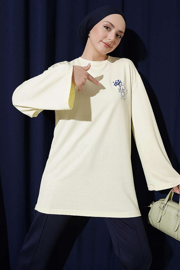 Loisha Tunic with Teddy Bear Embroidery, Yellow