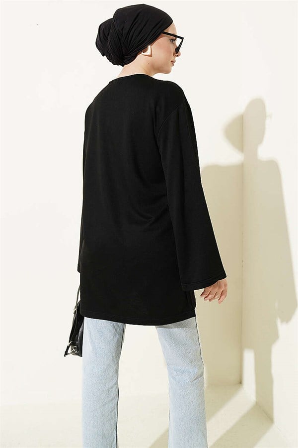 Loisha Tunic with Teddy Bear Embroidery, Black