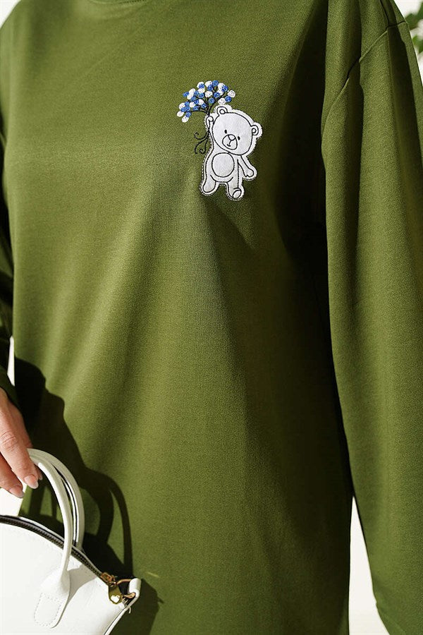 Teddy Bear Embroidered Loisha Tunic Green