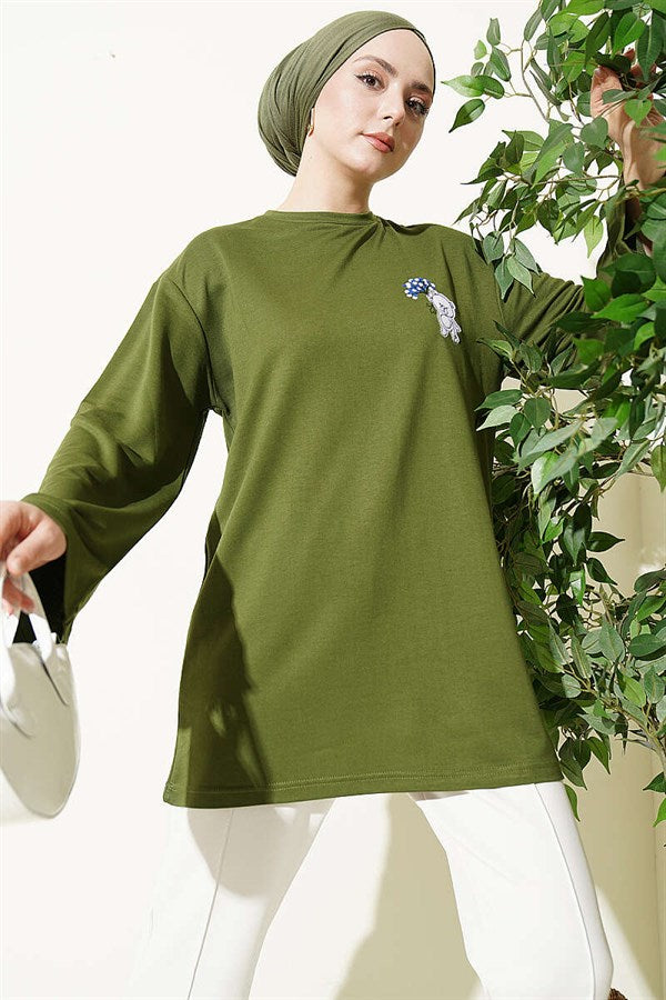 Teddy Bear Embroidered Loisha Tunic Green
