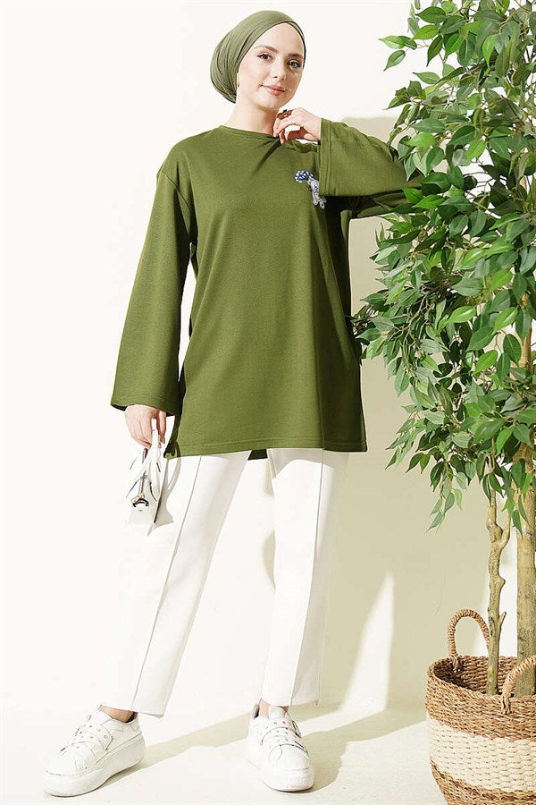Teddy Bear Embroidered Loisha Tunic Green