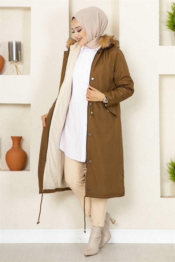 Ayla Tunnel Belted Hijab Coat Brown
