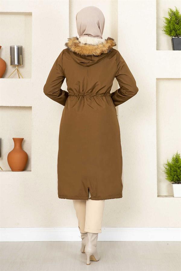 Ayla Tunnel Belted Hijab Coat Brown