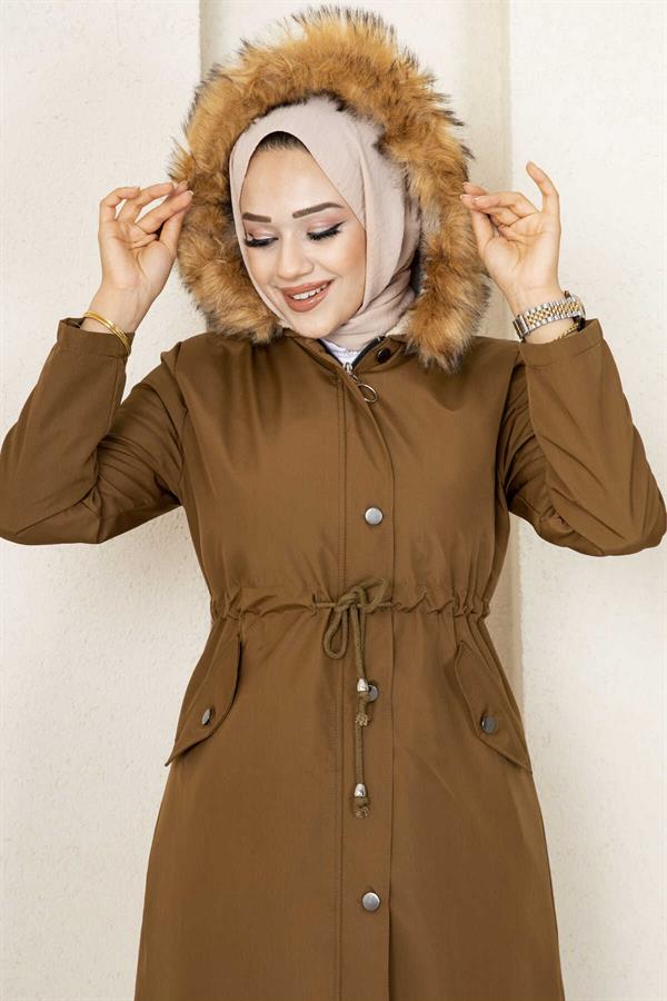 Ayla Tunnel Belted Hijab Coat Brown