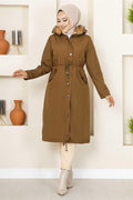 Ayla Tunnel Belted Hijab Coat Brown