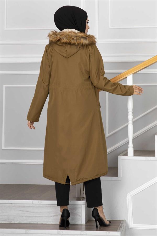 Ayla Tunnel Belted Hijab Coat Tan