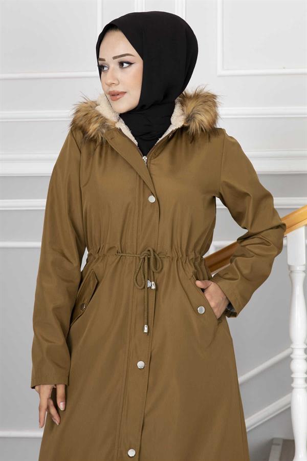 Ayla Tunnel Belted Hijab Coat Tan