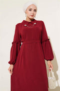 Aerobin Sleeve Gathered Dress Burgundy