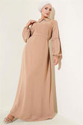 Aerobin Gathered Sleeve Dress Camel