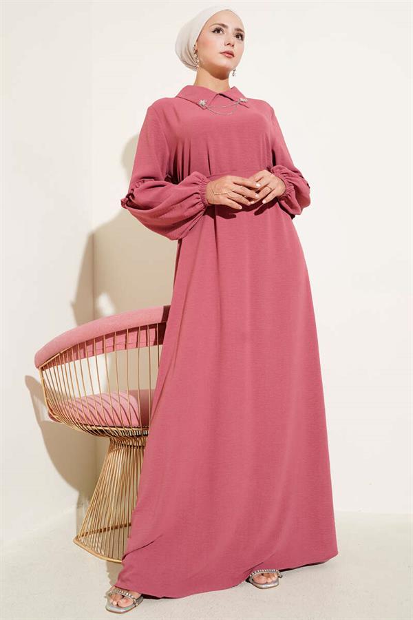 Aerobin Sleeve Gathered Dress Dusty Rose