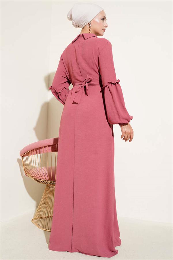 Aerobin Sleeve Gathered Dress Dusty Rose
