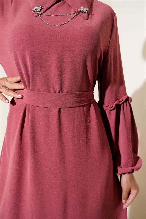 Aerobin Sleeve Gathered Dress Dusty Rose
