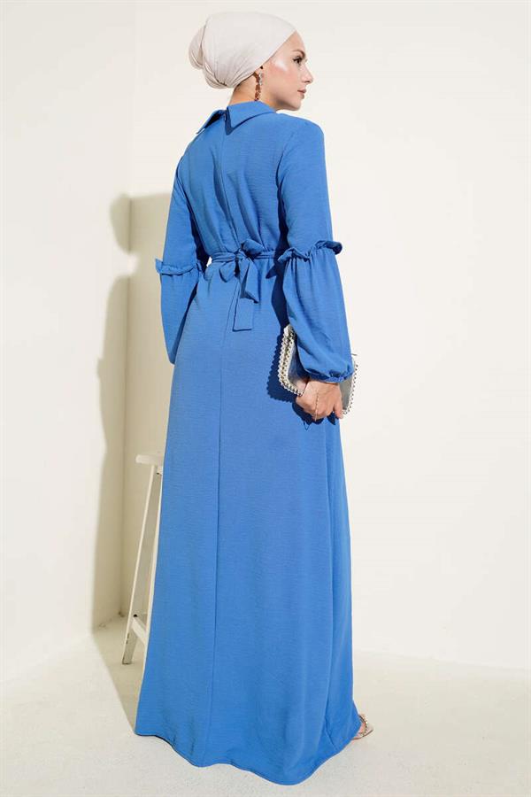 Aerobin Sleeve Gathered Dress in Saxe