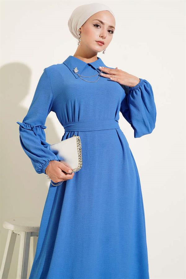 Aerobin Sleeve Gathered Dress in Saxe