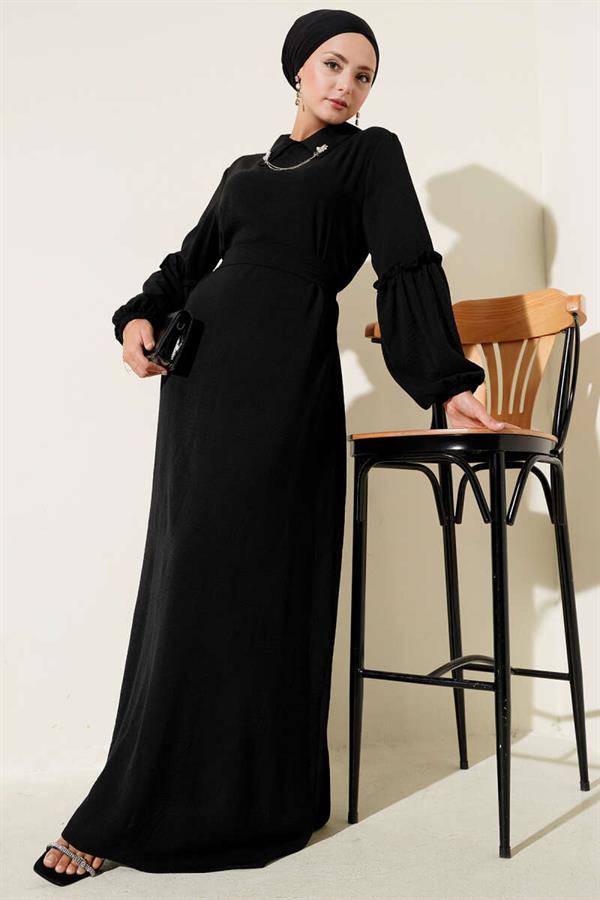 Aerobin Sleeve Gathered Dress Black