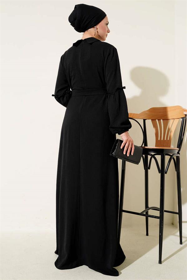 Aerobin Sleeve Gathered Dress Black