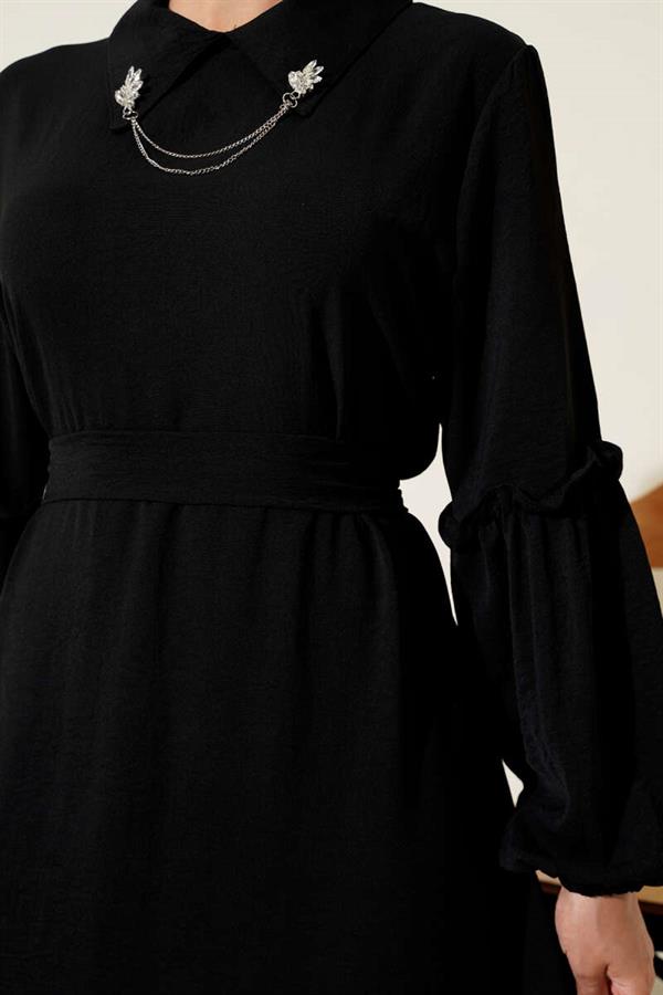 Aerobin Sleeve Gathered Dress Black