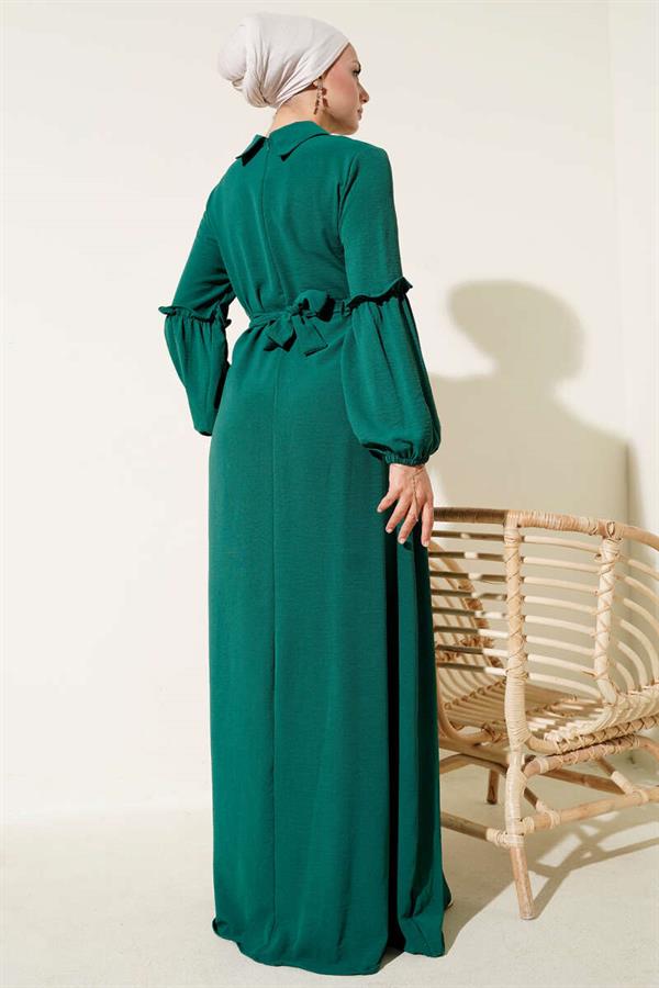 Aerobin Sleeve Gathered Dress Emerald