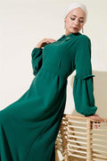 Aerobin Sleeve Gathered Dress Emerald