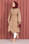Lace-up, Button-Down Tunic Shirt, Mink