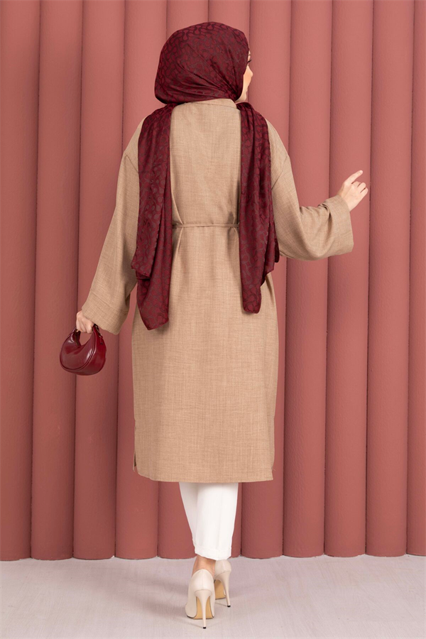 Lace-up, Button-Down Tunic Shirt, Mink