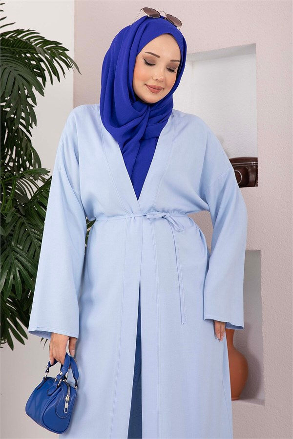 Lace-up Long Kimono Pants Set, Baby Blue