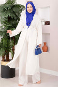 Lace-up Long Kimono Pants Set, Ecru