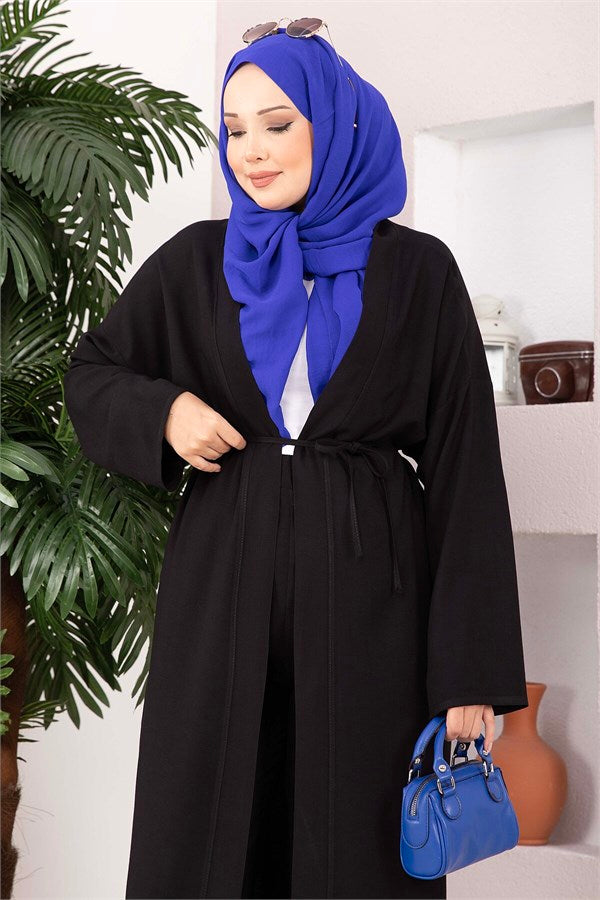 Lace-up Long Kimono Pants Set, Black